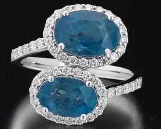 Ladies Aquamarine and Diamond Bypass Ring 