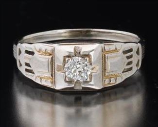 Ladies Art Deco Gold and Diamond Solitaire Ring 