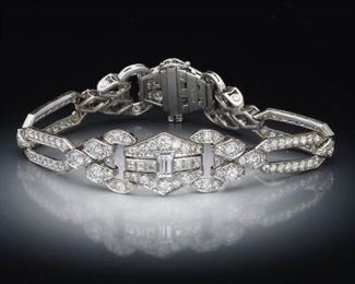 Ladies Art Deco Platinum and Diamond Bracelet, Retailed by Grogan  Co. 
