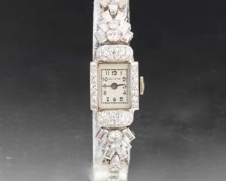 Ladies Art Deco Platinum and Diamond Dress Watch 