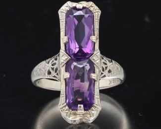 Ladies BELAIS Edwardian Gold and Amethyst Filigree Ring 