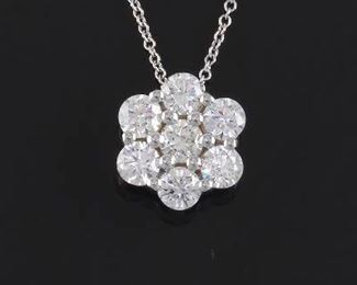 Ladies Diamond Cluster Pendant Necklace 