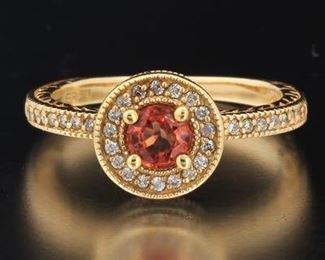 Ladies EFFY Renaissance Revival Style Gold, Orange Sapphire and Diamond Ring 