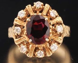 Ladies Garnet and Diamond Ring 