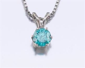 Ladies Gold and Blue Diamond Pendant on Sterling Silver Box Chain 
