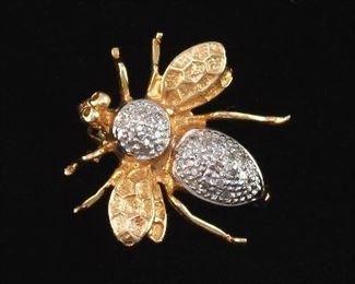 Ladies Gold and Diamond Bee Pin Brooch 