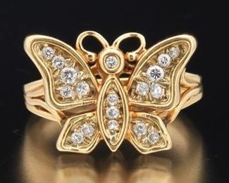 Ladies Gold and Diamond Butterfly Ring 