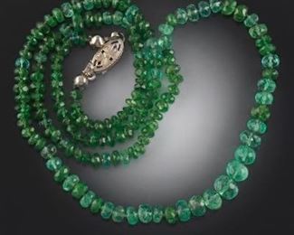 Ladies Gold and Faceted Cut Emerald Necklace 