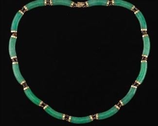 Ladies Gold and Green Jade Necklace 