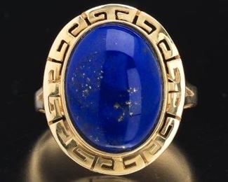 Ladies Gold and Lapis Lazuli Greek KeyFret Design Ring 