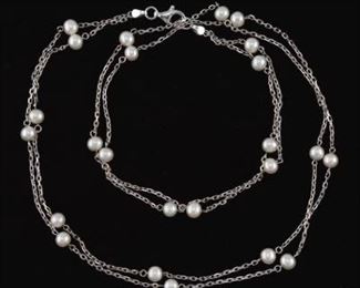 Ladies Gold and Pearl Double Chain Necklace 