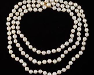 Ladies Gold and Pearl Opera Length Necklace 
