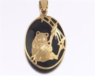 Ladies Gold and Smoky Citrine Panda Pendant 