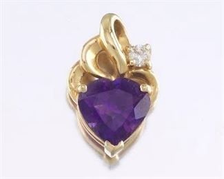 Ladies Gold, Amethyst and Diamond Heart Pendant 