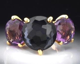 Ladies Gold, Amethyst and Hematite Fashion Ring 