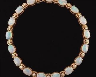Ladies Gold, Australian Opal and Diamond Tennis Bracelet 