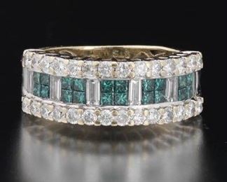 Ladies Gold, Blue and White Diamond Ring 