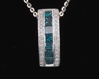 Ladies Gold, Blue and White Diamond Slider on Chain 