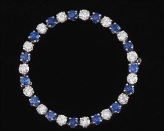 Ladies Gold, Blue Sapphire and Diamond Circle Pin Brooch 