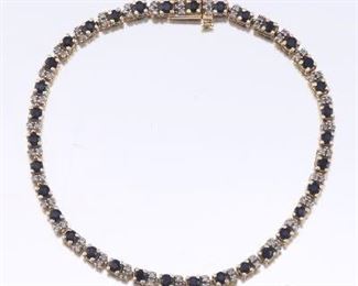 Ladies Gold, Blue Sapphire and Diamond Tennis Bracelet 
