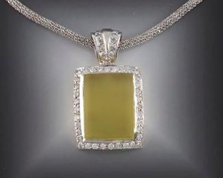 Ladies Gold, Diamond and Green Gemstone Pendant on Chain 