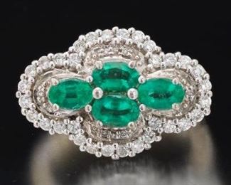 Ladies Gold, Emerald and Diamond Quatrefoil Ring 