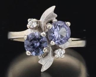 Ladies Gold, Lab Grown Alexandrite and Diamond Bypass Ring 