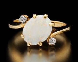 Ladies Gold, Opal and Diamond Ring 
