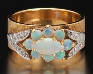 Ladies Gold, Opal and Diamond Band 