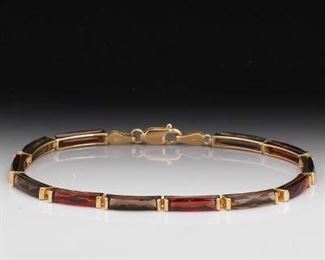 Ladies Gold, Orange Red Garnet and Smoky Quartz Bracelet 