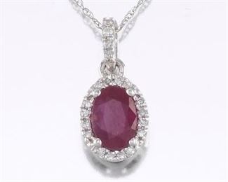 Ladies Gold, Ruby and Diamond Pendant on Chain 