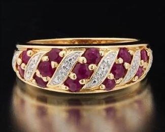 Ladies Gold, Ruby and Diamond Ring 