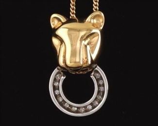 Ladies Gold, Sterling and Diamond Cartier Panther Style Pendant on Chain 