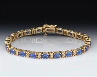 Ladies Gold, Tanzanite and Diamond Tennis Bracelet 