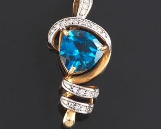 Ladies Gold, Topaz and Diamond Pendant 