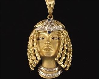 Ladies Italian Gold and Diamond Queen Cleopatra Pendant 