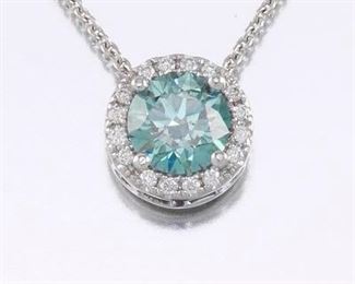 Ladies Italian Gold, Blue and White Diamond Slider on Chain 