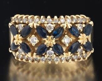 Ladies LeVian Gold, Blue Sapphire and Diamond Ring 