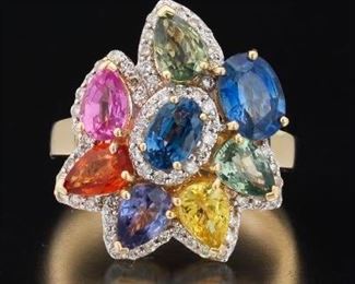 Ladies MultiColor Sapphire and Diamond Ring 