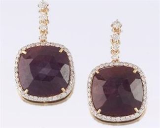 Ladies No Heat Ruby and Diamond Earrings 