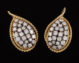 Ladies ORNATA Vintage Pair of TwoTone Gold and Diamond Earrings 