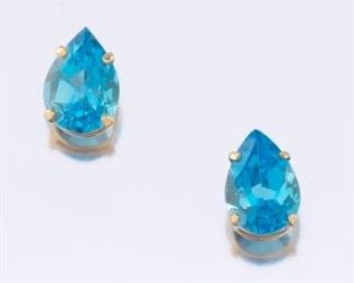 Ladies Pair of Gold and Blue Topaz Earrings 