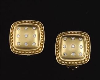 Ladies Pair of Gold and Diamond Ear Clips 