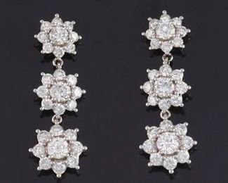 Ladies Pair of Gold and Diamond Floral Design Dangle Earrings 