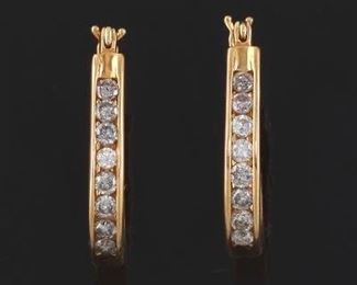 Ladies Pair of Gold and Diamond Hoops 