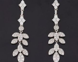 Ladies Pair of Gold and Diamond Organic Design Dangle Earrings 