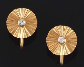 Ladies Pair of Gold and Diamond Radiant Earrings 