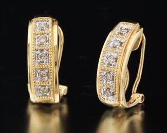 Ladies Pair of Gold and Diamond Scroll Ear Clips 