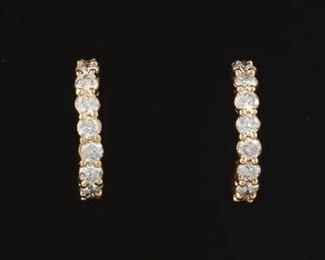 Ladies Pair of Gold and Diamond Scroll Earrings 