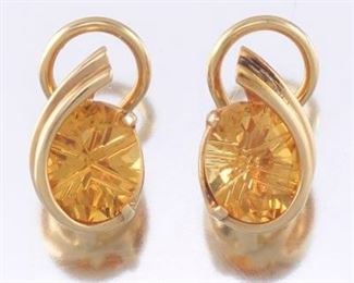 Ladies Pair of Gold and Fancy Cut Amber Citrine Ear Clips 